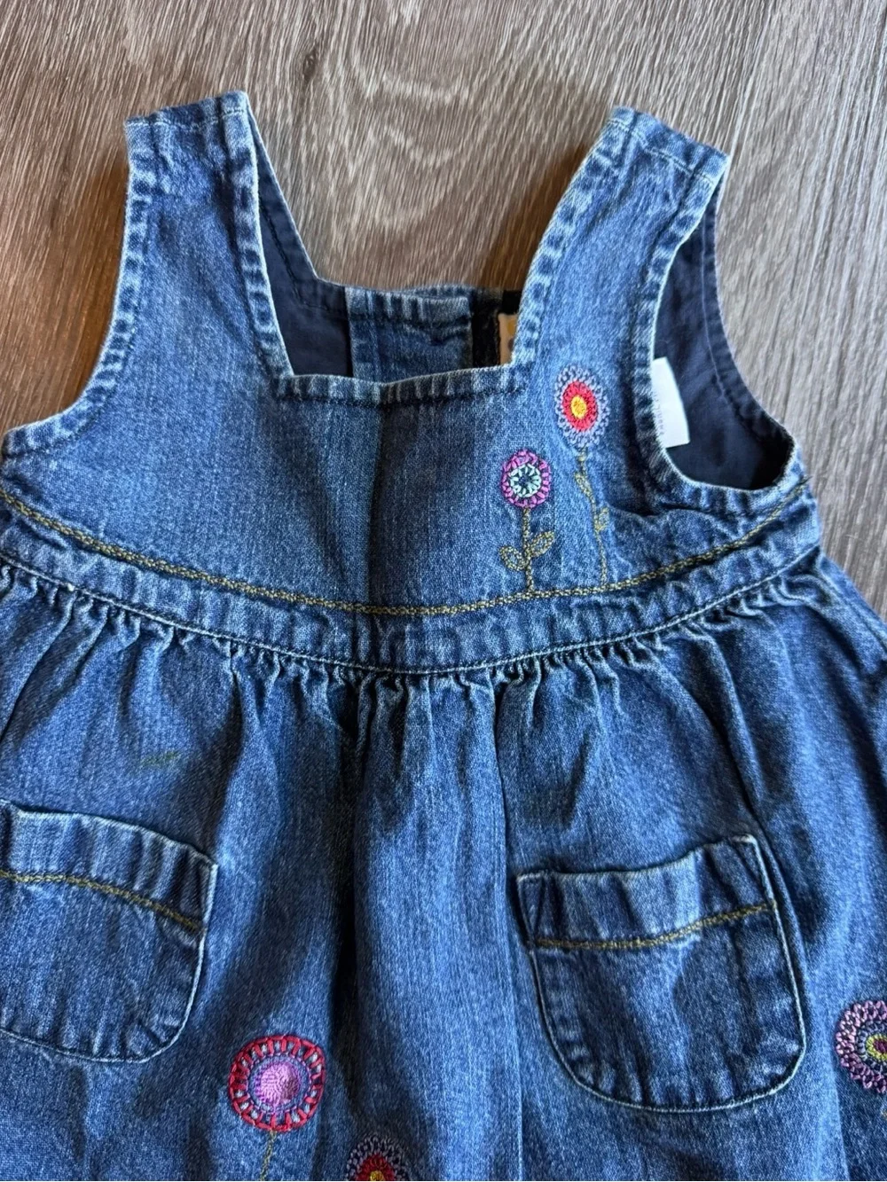 Vintage Gymboree Jean Flower Embroidered Dress Size 0-3 Months